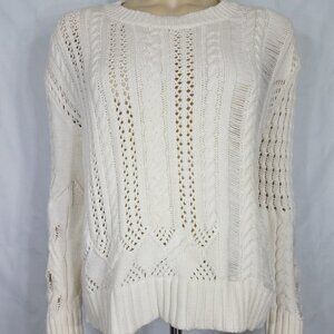 NWT Splendid white Open Cable Knit cotton blend pullover Sweater ladies Medium